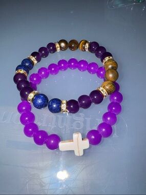 Faith Inspired Purple Beaded Bracelets with Cross Accent